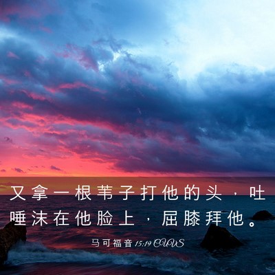 Picture 03 - 马 可 福 音 15:19 CUVS - 又 拿 一 根 苇 子 打 他 的 头 ， 吐 - Bible Verse Picture