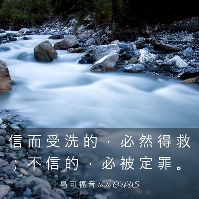 Picture 03 - 马 可 福 音 16:16 CUVS - 信 而 受 洗 的 ， 必 然 得 救 ； 不 - Bible Verse Picture