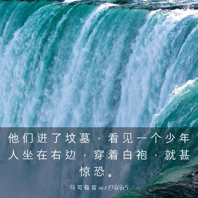 Picture 03 - 马 可 福 音 16:5 CUVS - 他 们 进 了 坟 墓 ， 看 见 一 个 少 - Bible Verse Picture