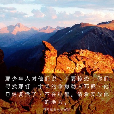 Picture 03 - 马 可 福 音 16:6 CUVS - 那 少 年 人 对 他 们 说 ： 不 要 惊 - Bible Verse Picture