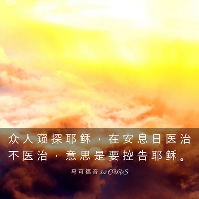 Picture 03 - 马 可 福 音 3:2 CUVS - 众 人 窥 探 耶 稣 ， 在 安 息 日 医 - Bible Verse Picture
