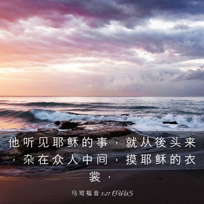 Picture 03 - 马 可 福 音 5:27 CUVS - 他 听 见 耶 稣 的 事 ， 就 从 後 头 - Bible Verse Picture