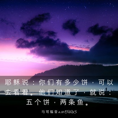 Picture 03 - 马 可 福 音 6:38 CUVS - 耶 稣 说 ： 你 们 有 多 少 饼 ， 可 - Bible Verse Picture