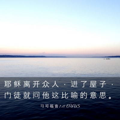 Picture 03 - 马 可 福 音 7:17 CUVS - 耶 稣 离 开 众 人 ， 进 了 屋 子 ， - Bible Verse Picture