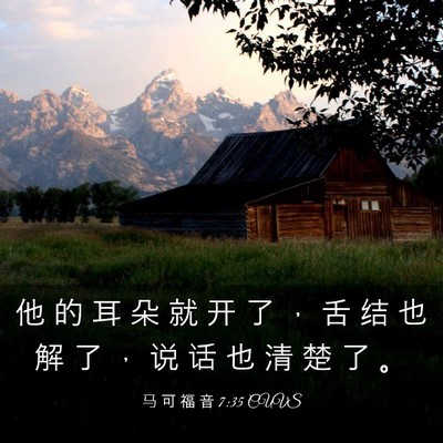 Picture 03 - 马 可 福 音 7:35 CUVS - 他 的 耳 朵 就 开 了 ， 舌 结 也 解 - Bible Verse Picture