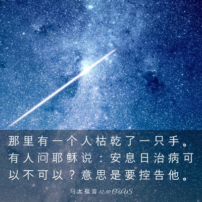 Picture 03 - 马 太 福 音 12:10 CUVS - 那 里 有 一 个 人 枯 乾 了 一 只 手 - Bible Verse Picture
