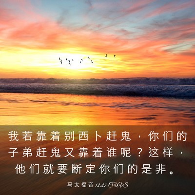 Picture 03 - 马 太 福 音 12:27 CUVS - 我 若 靠 着 别 西 卜 赶 鬼 ， 你 们 - Bible Verse Picture