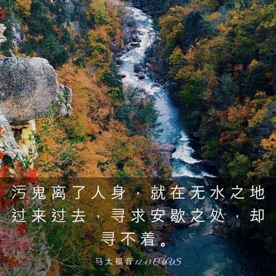 Picture 03 - 马 太 福 音 12:43 CUVS - 污 鬼 离 了 人 身 ， 就 在 无 水 之 - Bible Verse Picture