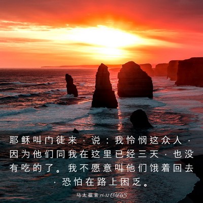 Picture 03 - 马 太 福 音 15:32 CUVS - 耶 稣 叫 门 徒 来 ， 说 ： 我 怜 悯 - Bible Verse Picture