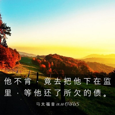 Picture 03 - 马 太 福 音 18:30 CUVS - 他 不 肯 ， 竟 去 把 他 下 在 监 里 - Bible Verse Picture
