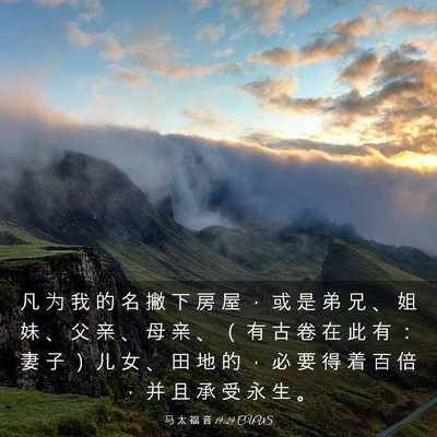 Picture 03 - 马 太 福 音 19:29 CUVS - 凡 为 我 的 名 撇 下 房 屋 ， 或 是 - Bible Verse Picture