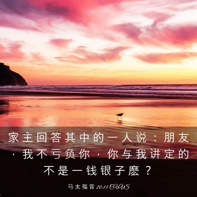 Picture 03 - 马 太 福 音 20:13 CUVS - 家 主 回 答 其 中 的 一 人 说 ： 朋 - Bible Verse Picture