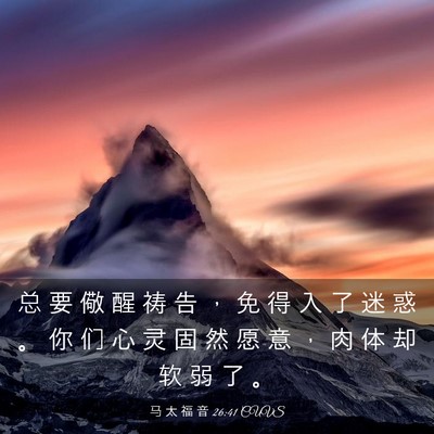 Picture 03 - 马 太 福 音 26:41 CUVS - 总 要 儆 醒 祷 告 ， 免 得 入 了 迷 - Bible Verse Picture