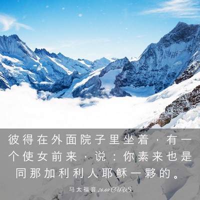Picture 03 - 马 太 福 音 26:69 CUVS - 彼 得 在 外 面 院 子 里 坐 着 ， 有 - Bible Verse Picture