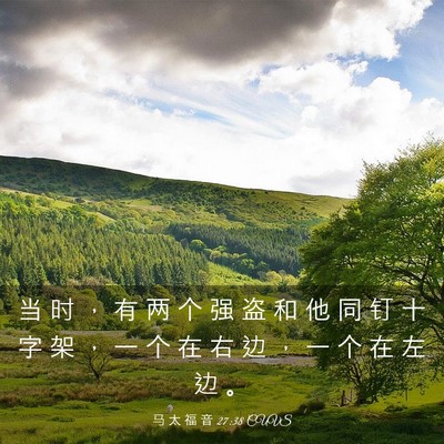 Picture 03 - 马 太 福 音 27:38 CUVS - 当 时 ， 有 两 个 强 盗 和 他 同 钉 - Bible Verse Picture