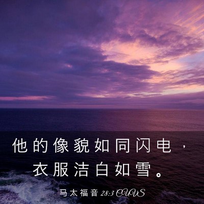 Picture 03 - 马 太 福 音 28:3 CUVS - 他 的 像 貌 如 同 闪 电 ， 衣 服 洁 - Bible Verse Picture