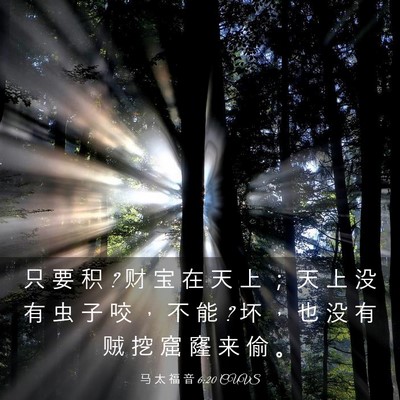 Picture 03 - 马 太 福 音 6:20 CUVS - 只 要 积 ? 财 宝 在 天 上 ； 天 上 没 - Bible Verse Picture