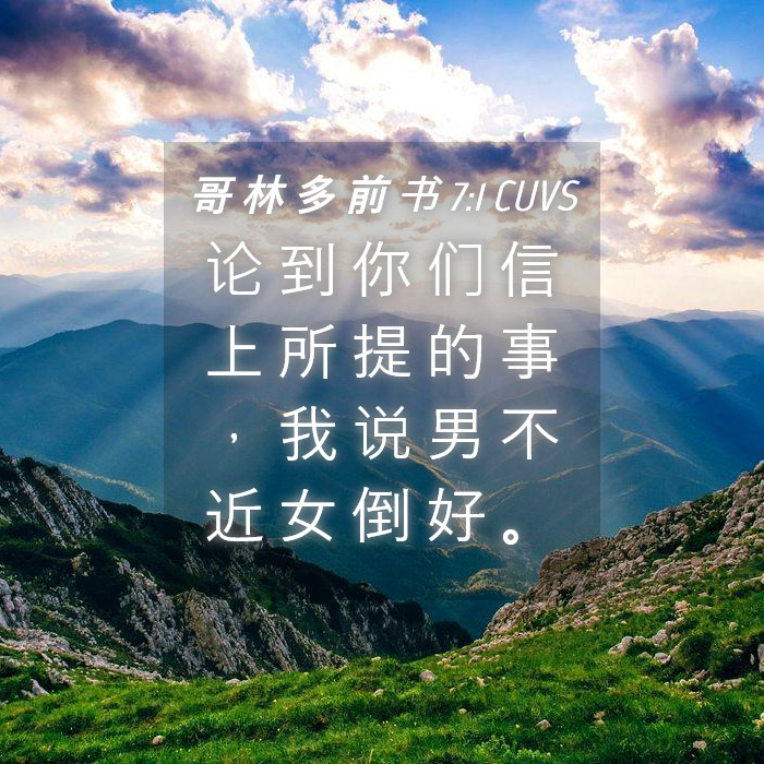 哥 林 多 前 书 7:1 CUVS - 论 到 你 们 信 上 所 提 的 事 , 我