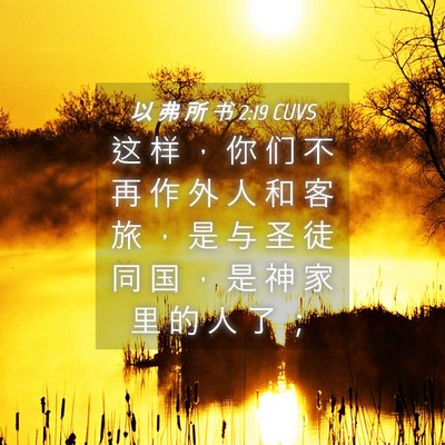 Picture 04 - 以 弗 所 书 2:19 CUVS - 这 样 ， 你 们 不 再 作 外 人 和 客 - Bible Verse Picture