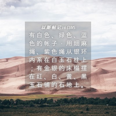 Picture 04 - 以 斯 帖 记 1:6 CUVS - 有 白 色 、 绿 色 、 蓝 色 的 帐 子 - Bible Verse Picture