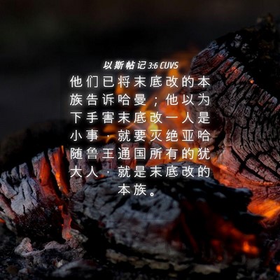Picture 04 - 以 斯 帖 记 3:6 CUVS - 他 们 已 将 末 底 改 的 本 族 告 诉 - Bible Verse Picture