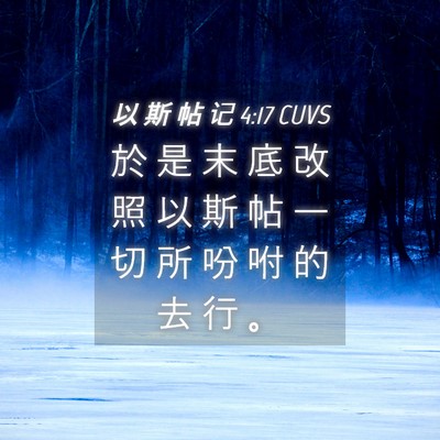 Picture 04 - 以 斯 帖 记 4:17 CUVS - 於 是 末 底 改 照 以 斯 帖 一 切 所 - Bible Verse Picture