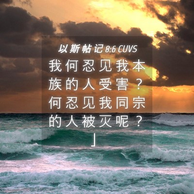 Picture 04 - 以 斯 帖 记 8:6 CUVS - 我 何 忍 见 我 本 族 的 人 受 害 ？ - Bible Verse Picture