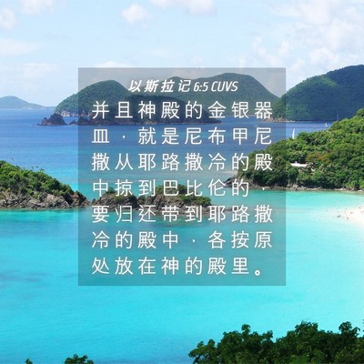 Picture 04 - 以 斯 拉 记 6:5 CUVS - 并 且 神 殿 的 金 银 器 皿 ， 就 是 - Bible Verse Picture