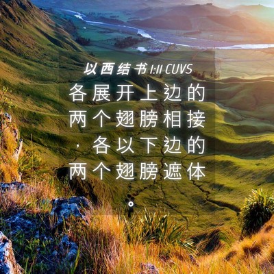 Picture 04 - 以 西 结 书 1:11 CUVS - 各 展 开 上 边 的 两 个 翅 膀 相 接 - Bible Verse Picture