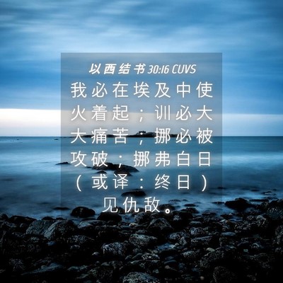 Picture 04 - 以 西 结 书 30:16 CUVS - 我 必 在 埃 及 中 使 火 着 起 ； 训 - Bible Verse Picture