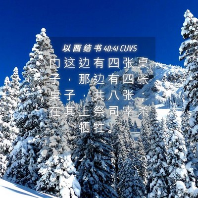 Picture 04 - 以 西 结 书 40:41 CUVS - 门 这 边 有 四 张 桌 子 ， 那 边 有 - Bible Verse Picture