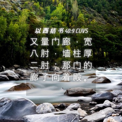Picture 04 - 以 西 结 书 40:9 CUVS - 又 量 门 廊 ， 宽 八 肘 ， 墙 柱 厚 - Bible Verse Picture