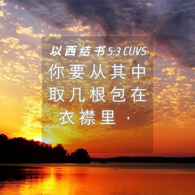 Picture 04 - 以 西 结 书 5:3 CUVS - 你 要 从 其 中 取 几 根 包 在 衣 襟 - Bible Verse Picture