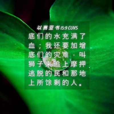 Picture 04 - 以 赛 亚 书 15:9 CUVS - 底 们 的 水 充 满 了 血 ； 我 还 要 - Bible Verse Picture