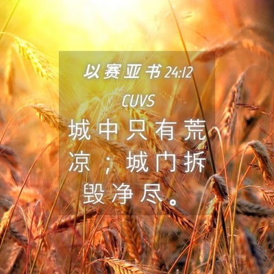 Picture 04 - 以 赛 亚 书 24:12 CUVS - 城 中 只 有 荒 凉 ； 城 门 拆 毁 净 - Bible Verse Picture