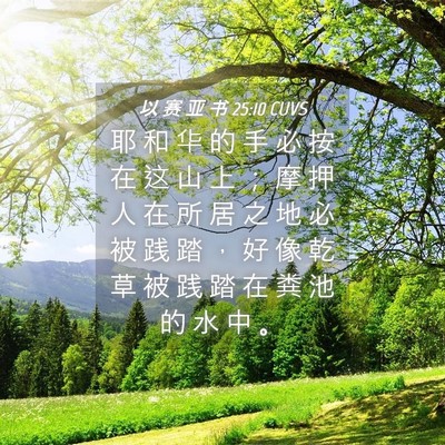 Picture 04 - 以 赛 亚 书 25:10 CUVS - 耶 和 华 的 手 必 按 在 这 山 上 ； - Bible Verse Picture