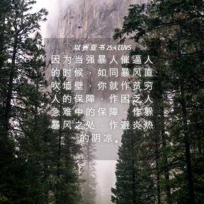 Picture 04 - 以 赛 亚 书 25:4 CUVS - 因 为 当 强 暴 人 催 逼 人 的 时 候 - Bible Verse Picture