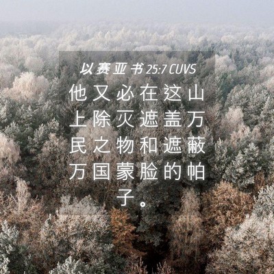 Picture 04 - 以 赛 亚 书 25:7 CUVS - 他 又 必 在 这 山 上 除 灭 遮 盖 万 - Bible Verse Picture