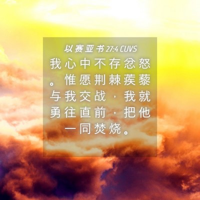 Picture 04 - 以 赛 亚 书 27:4 CUVS - 我 心 中 不 存 忿 怒 。 惟 愿 荆 棘 - Bible Verse Picture