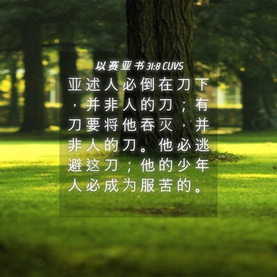 Picture 04 - 以 赛 亚 书 31:8 CUVS - 亚 述 人 必 倒 在 刀 下 ， 并 非 人 - Bible Verse Picture