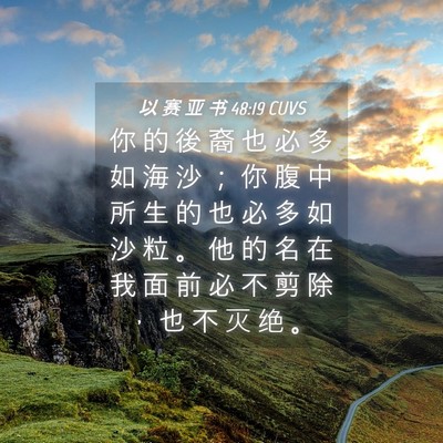 Picture 04 - 以 赛 亚 书 48:19 CUVS - 你 的 後 裔 也 必 多 如 海 沙 ； 你 - Bible Verse Picture