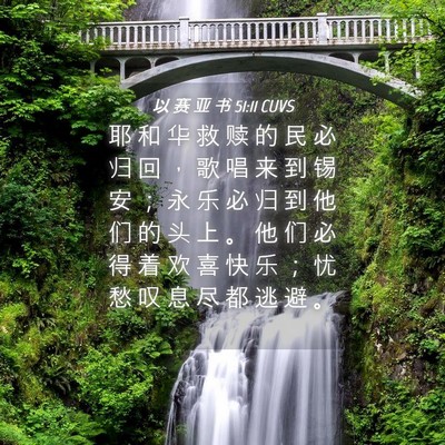 Picture 04 - 以 赛 亚 书 51:11 CUVS - 耶 和 华 救 赎 的 民 必 归 回 ， 歌 - Bible Verse Picture