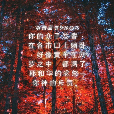 Picture 04 - 以 赛 亚 书 51:20 CUVS - 你 的 众 子 发 昏 ， 在 各 市 口 上 - Bible Verse Picture