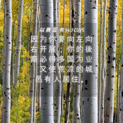 Picture 04 - 以 赛 亚 书 54:3 CUVS - 因 为 你 要 向 左 向 右 开 展 ； 你 - Bible Verse Picture