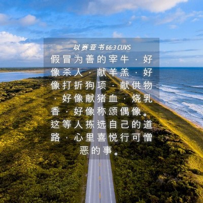 Picture 04 - 以 赛 亚 书 66:3 CUVS - 假 冒 为 善 的 宰 牛 ， 好 像 杀 人 - Bible Verse Picture