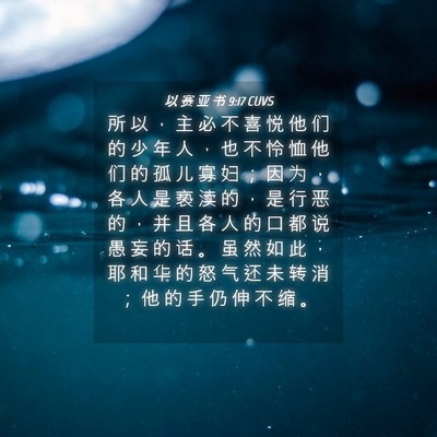 Picture 04 - 以 赛 亚 书 9:17 CUVS - 所 以 ， 主 必 不 喜 悦 他 们 的 少 - Bible Verse Picture