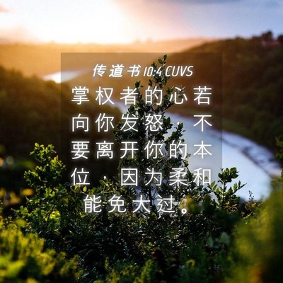 Picture 04 - 传 道 书 10:4 CUVS - 掌 权 者 的 心 若 向 你 发 怒 ， 不 - Bible Verse Picture