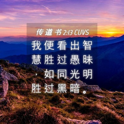 Picture 04 - 传 道 书 2:13 CUVS - 我 便 看 出 智 慧 胜 过 愚 昧 ， 如 - Bible Verse Picture
