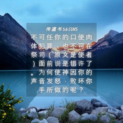 Picture 04 - 传 道 书 5:6 CUVS - 不 可 任 你 的 口 使 肉 体 犯 罪 ， - Bible Verse Picture