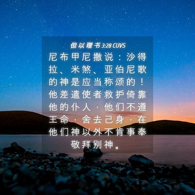 Picture 04 - 但 以 理 书 3:28 CUVS - 尼 布 甲 尼 撒 说 ： 沙 得 拉 、 米 - Bible Verse Picture